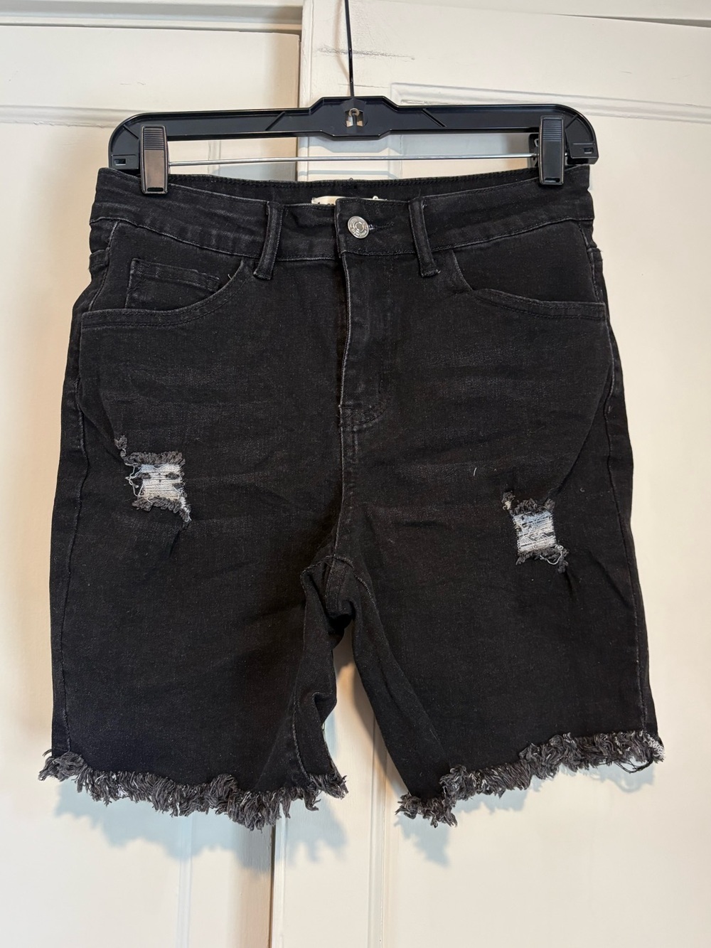 Luvamia Black Wash High-Waisted Distressed Shorts